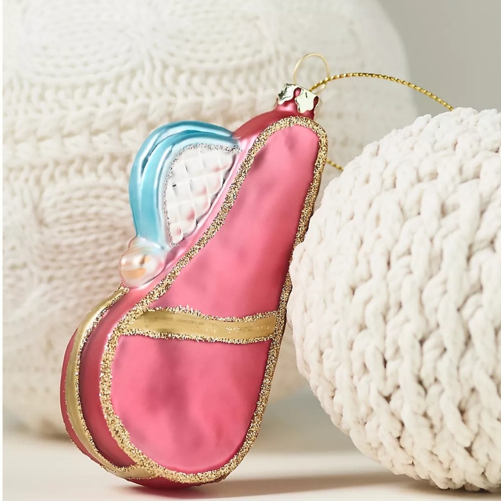 Anthropologie Pink Tennis Bag Glass Ornament | NWT